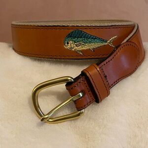 Brown Leather Belt with Fish Embroidery marlin outdoors